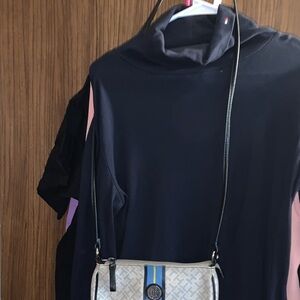 Stylish Beige and Black Crossbody Bag and turtle neck Tommy Hilfiger